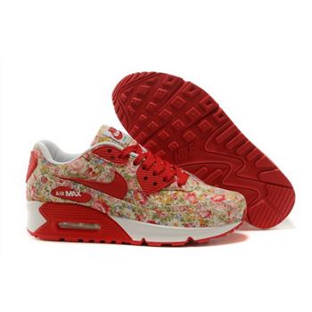 Nike Air Max 90 Womens Shoes Brown Red Flower New Greece